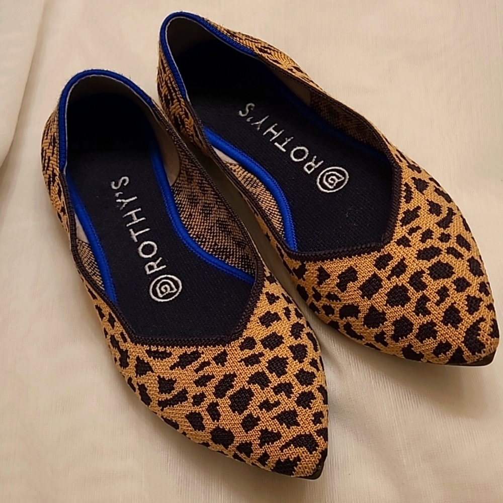 Rothy's The Point Cheetah Leopard Animal Print Flats, Slip-ons. Size 7, Retired